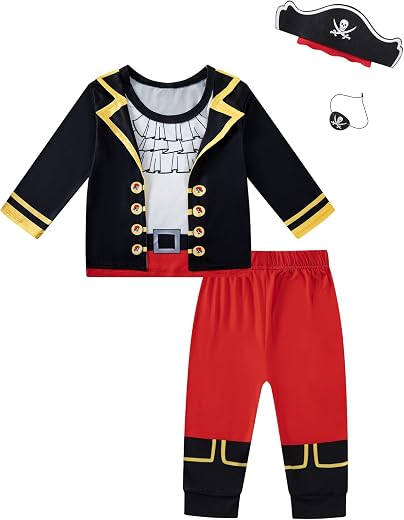 Auggle Toddler Baby Boy Outfits Pirate Set for Children Halloween Costume Kid Long Sleeve with Head Scarf
