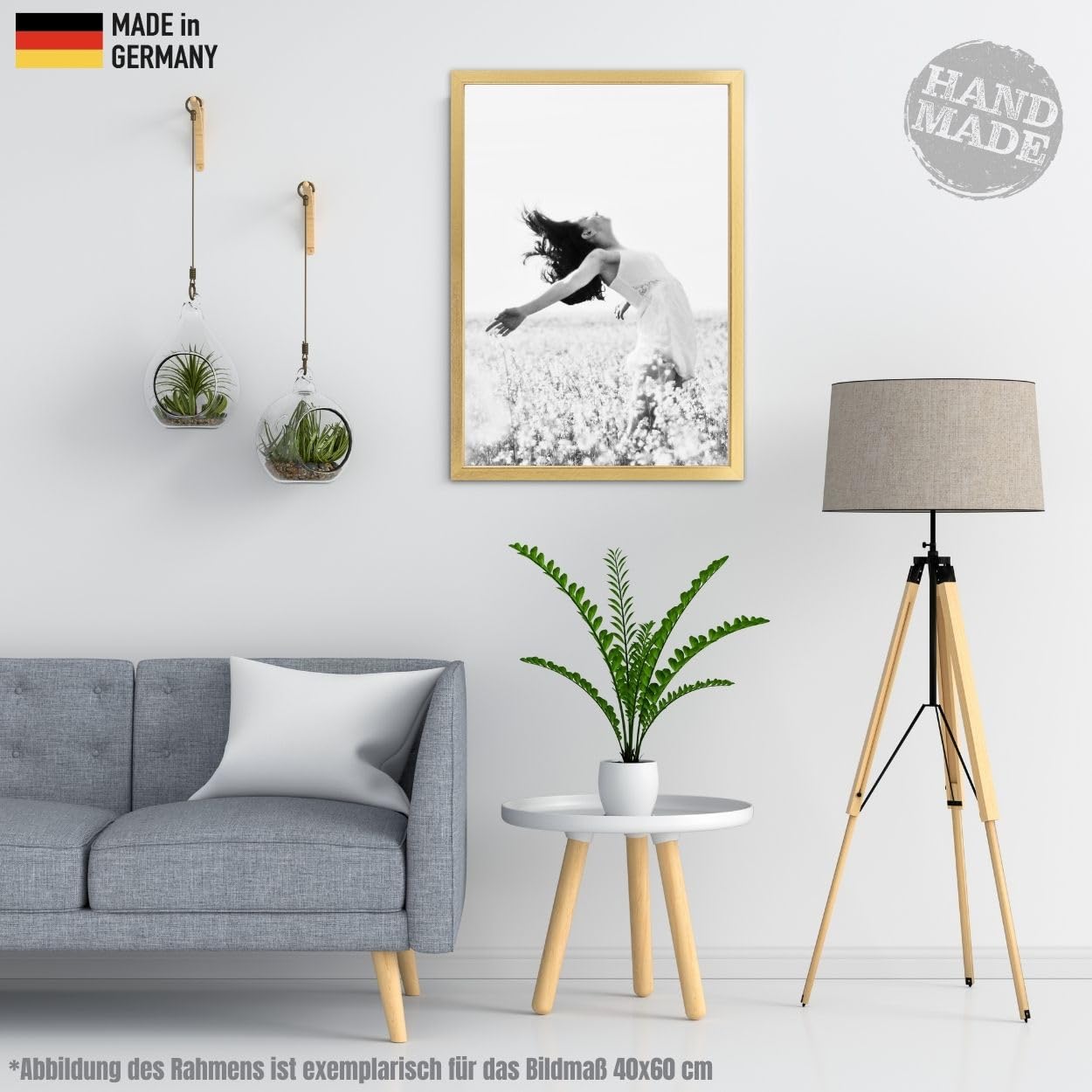 N°20 Bilderrahmen 80x100 cm Bildmaß, Gold glänzend, MDF Holz | schmale Profilleiste 20 mm foliert, Acrylglas glasklar & bruchsicher, HDF-Rückwand, Metall-Zackenaufhänger, handgefertigt