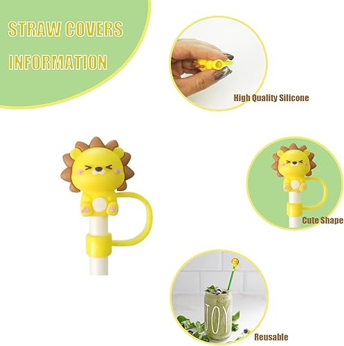 Miniatura 4 de RENUIS - 11 fundas para pajilla, de silicona, con dibujos animados, reutilizables, a prueba de polvo, para popotes de 0.315 a 0.315 pulgadas,