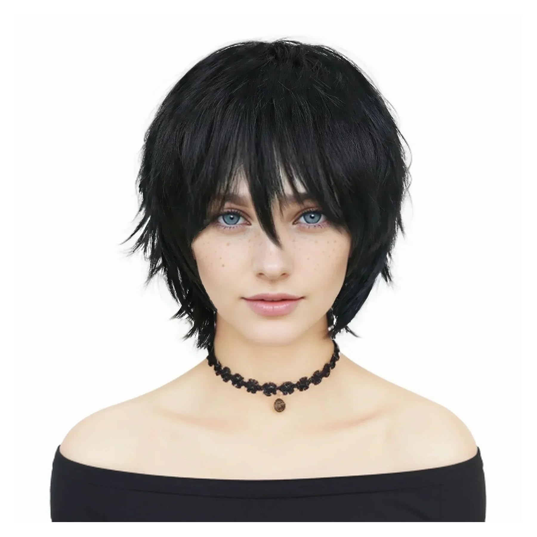 1 szt. Krótkie czarne peruki dla kobiet włosy syntetyczne peruka do cosplay z grzywką Shag kręcone fryzury Anime impreza przebierana naturalne(Pink)