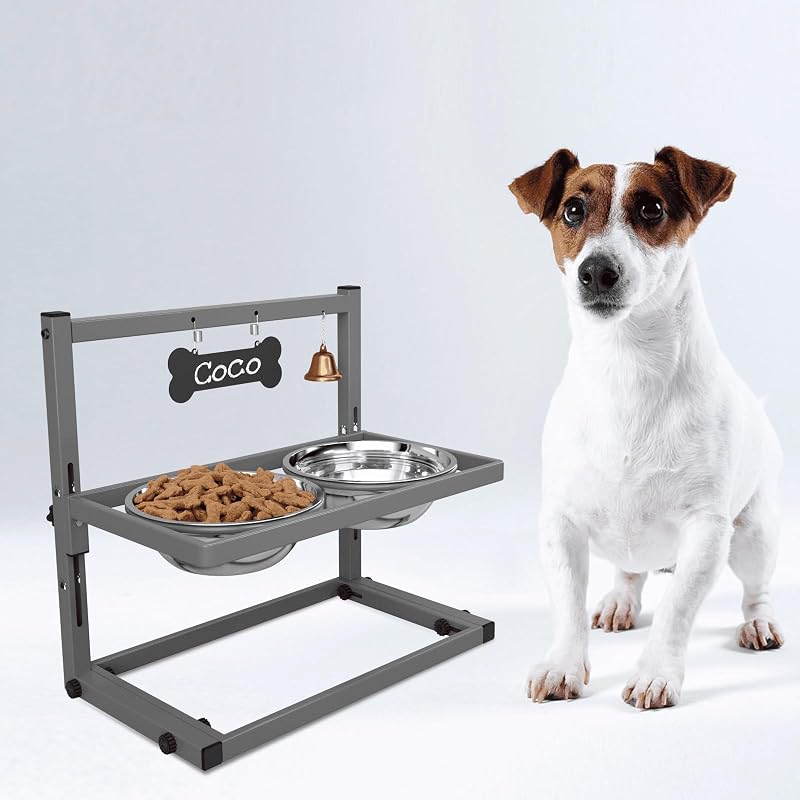 Comedouro elevado para cães Pequenos e Médios com altura ajustável SHAINFUN, 2 tigelas de aço inoxidável