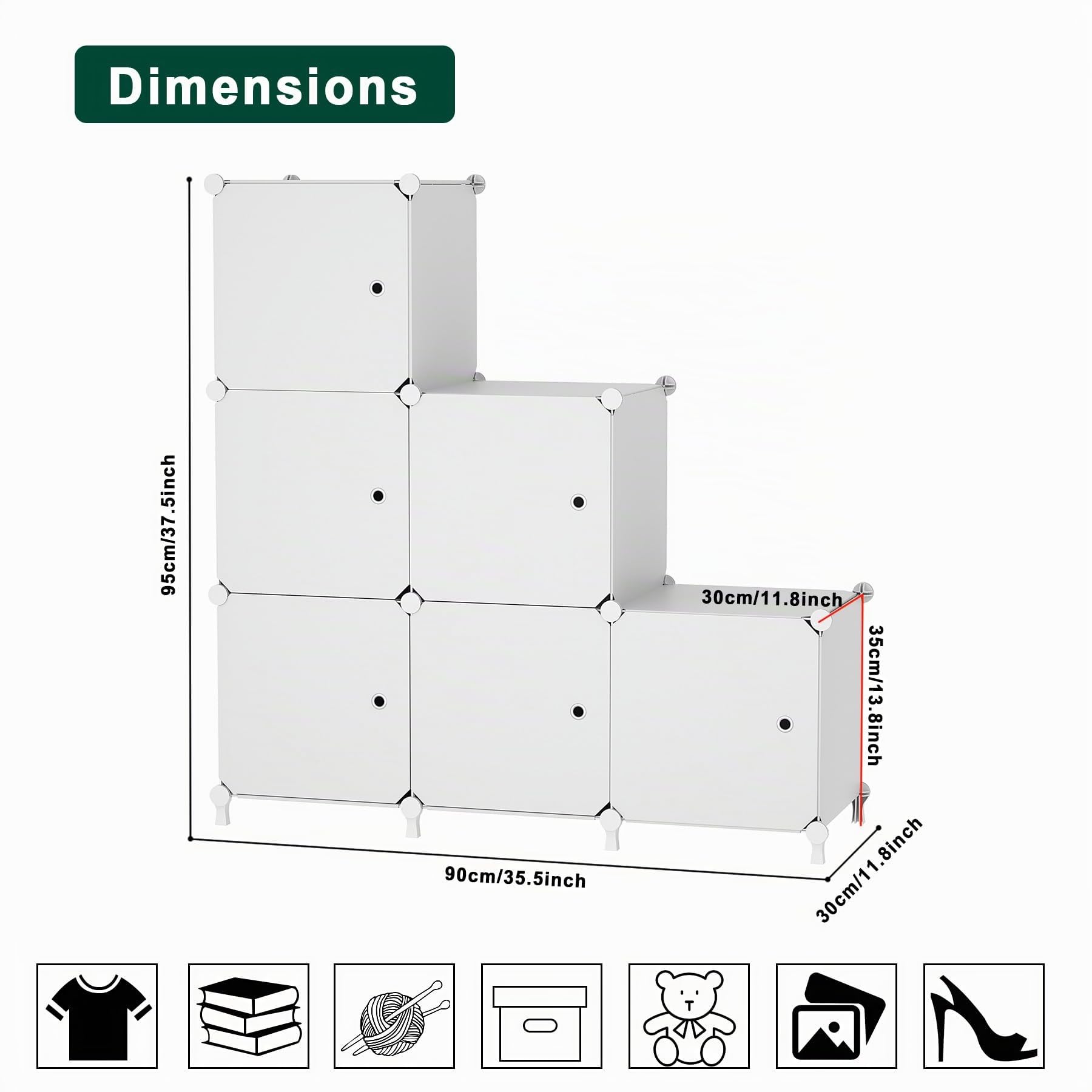 6 Cubes avec Portes, Rangement cubique pour Chambre à Coucher, Armoire et Dessous d'escalier, 30x30x30cm Compartiments, Rangement de Placard économisant de l'espace, Blanc ATTSL6002