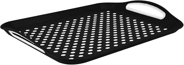 1st CHOICE - Anti-Slip Rectangular Non-Slip Top and Bottom Plastic Dinner/Drinks Serving Black Tray with High Grip Rubber Surface, Easy Grip Handles
