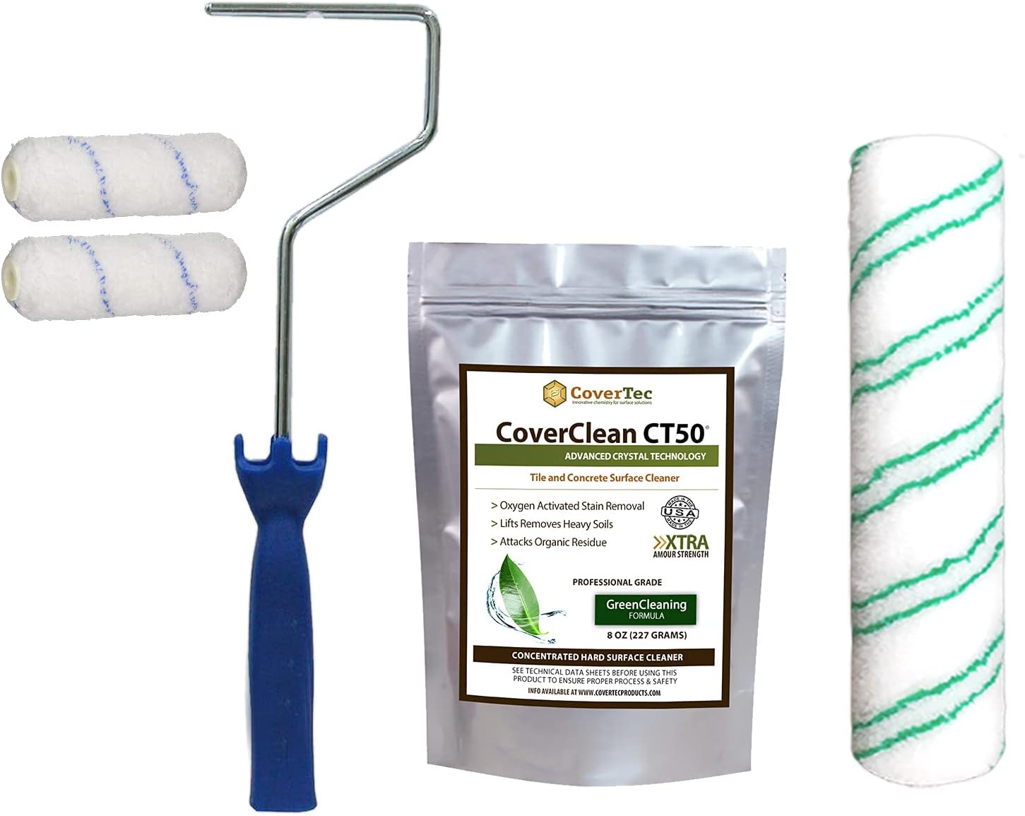 CoverTec Sealers Application Kit - Two 4 Inch, One 9 Inch Microfiber Rollers, 8oz CoverClean Surface Prep CT-50, One 12 Inch Mini Roller Frame