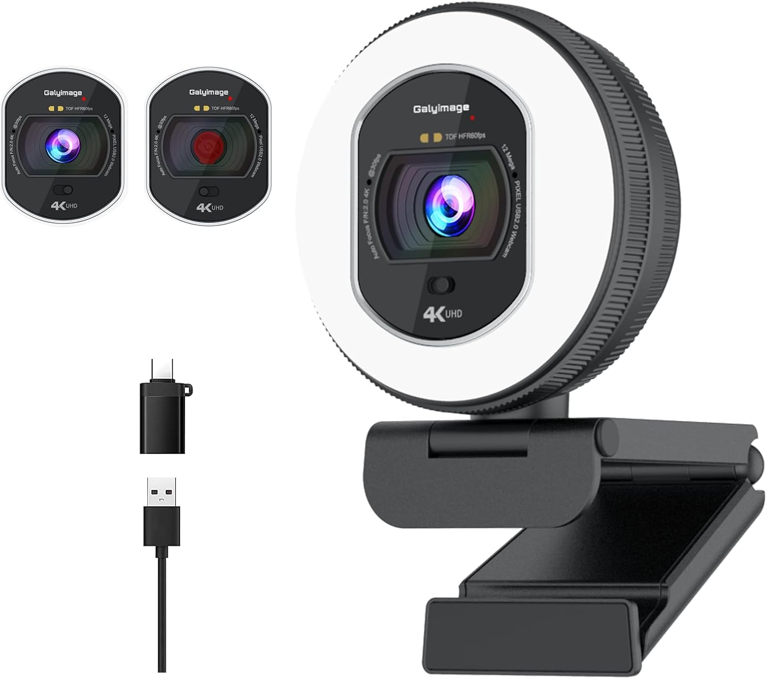 4K Webcam with Ring Light Web Cam 4K Autofocus with TOF Computer Camera 1080P 60FPS Web Camera Built-in Privacy Cover and Microphone Streaming Webcams for Switch 2/Zoom/Skype/Google Meet Black 4K Webcam with Ring Light Web Cam 4K Autofocus with TOF Computer Camera 1080P 60FPS Web Camera Built-in Privacy Cover and Microphone Streaming Webcams for Switch 2/Zoom/Skype/Google Meet Black