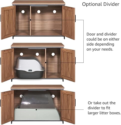 Vista 26 de unipaws – Banco de almacenamiento y orinal para gatos, cubierta de caja de arena con estructura de madera resistente, almacenamiento amplio, fácil
