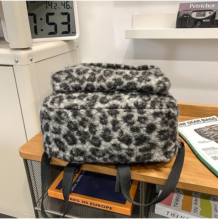 Cute Backpack Fuzzy Cheetah Shoulder Bag, Y2k Purse Fleece Chic Bookbag Trendy Aesthetic Coquette Daypack 90s Purse (Black) - Image 5