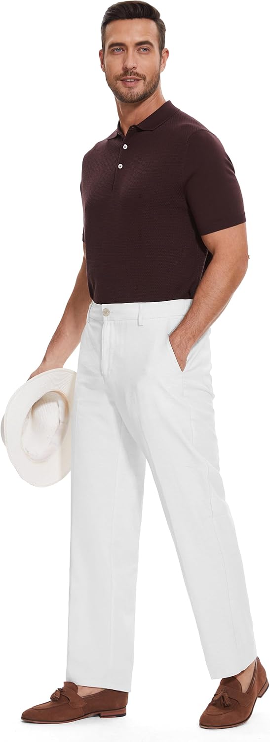 Tapata Men's Linen Casual Dress Pants Lightweight Elastic Waist Slacks Straight Leg Regular Fit Trousers for Work Business - Image 7