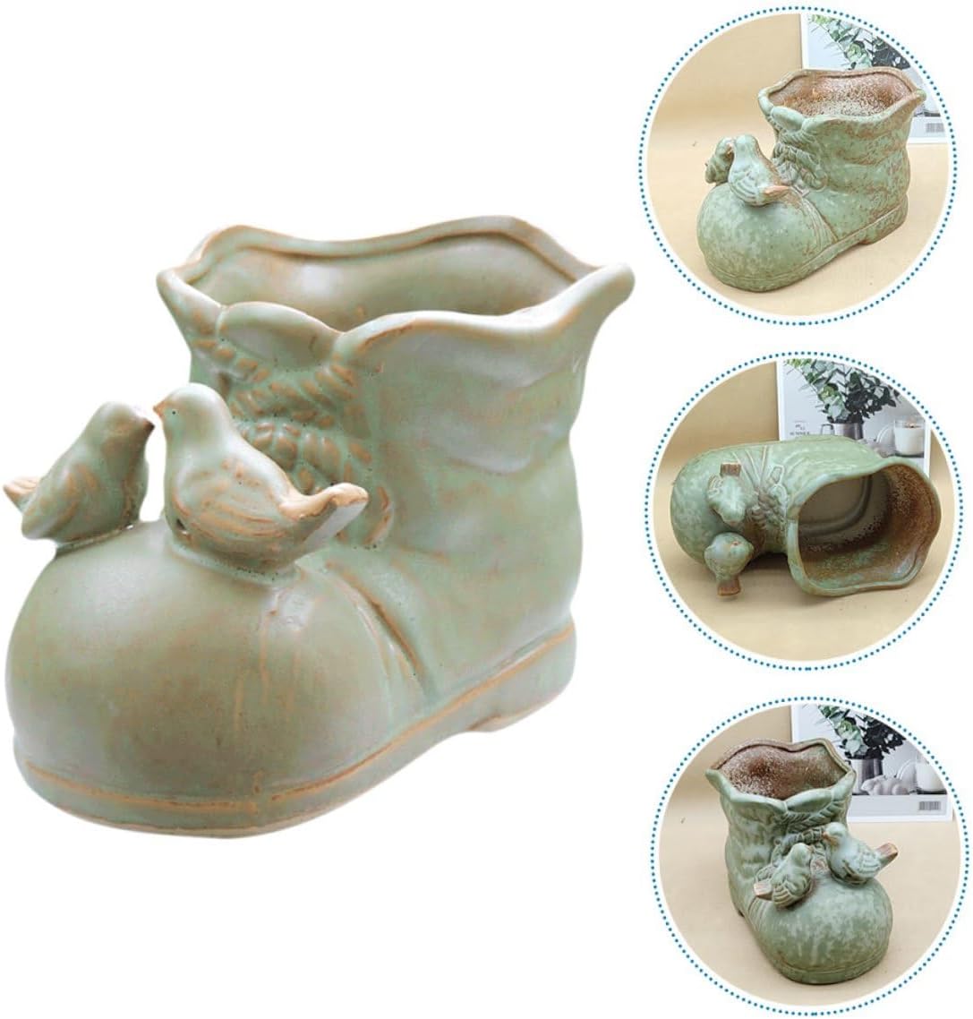 Shoe-Shaped Ceramic Succulent Pot Garden Planter for Outdoor Indoor Use Creative Green Gardening Flower Pot Decor