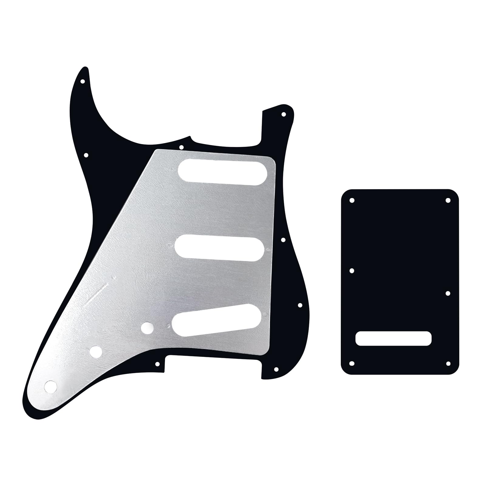 Banworks 3 Ply Strat SSS Pickguard 11-Hole Pickguard Scratch Plate with Backplate 6-Hole Trem Tremolo Cover Set for USA/Mexican Modern Style Standard Stratocaster ST JT/HB-08 Glossy Black - Image 3