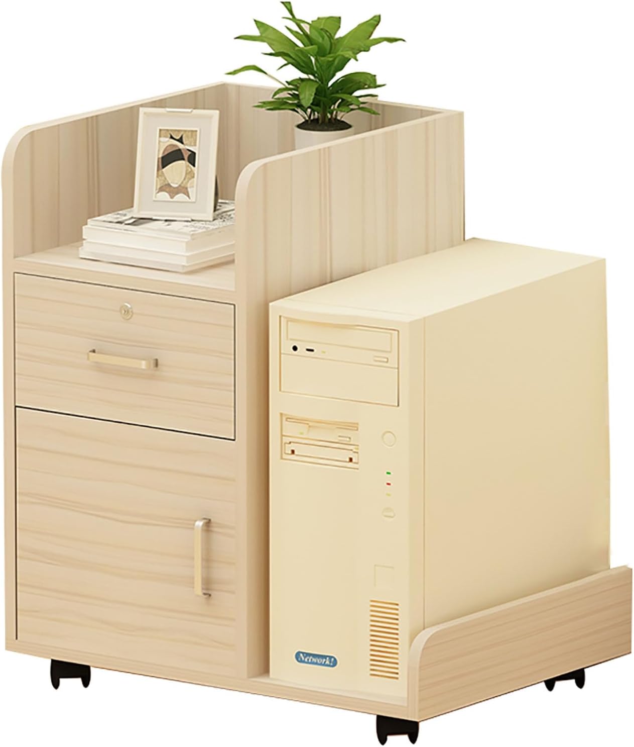 JSWHYBD Filing Cabinet, 2 Drawer File Cabinet for Home Office, Mobile Filing Cabinet with Lock, Printer Stand with Open Storage for Kids Room, Computer Room，Small Space White