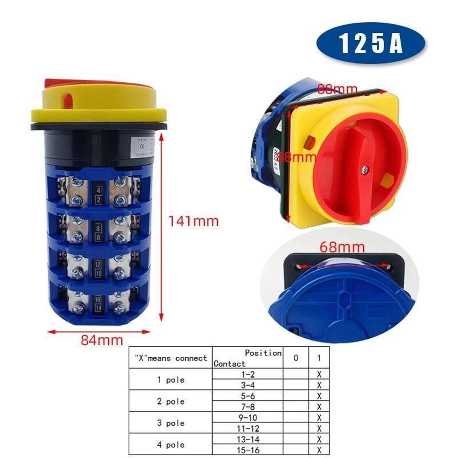 LW26-125A dwu/trzy pozycje obrotowa kłódka przełączająca srebrna kontrola mocy styku LW28 YMW26GS 1 szt. (4P 16Terminals-01GS)