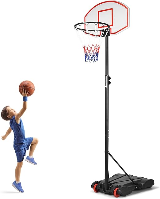 Goplus Portable Basketball Hoop, 5.8FT6.8FT Height Adjustable