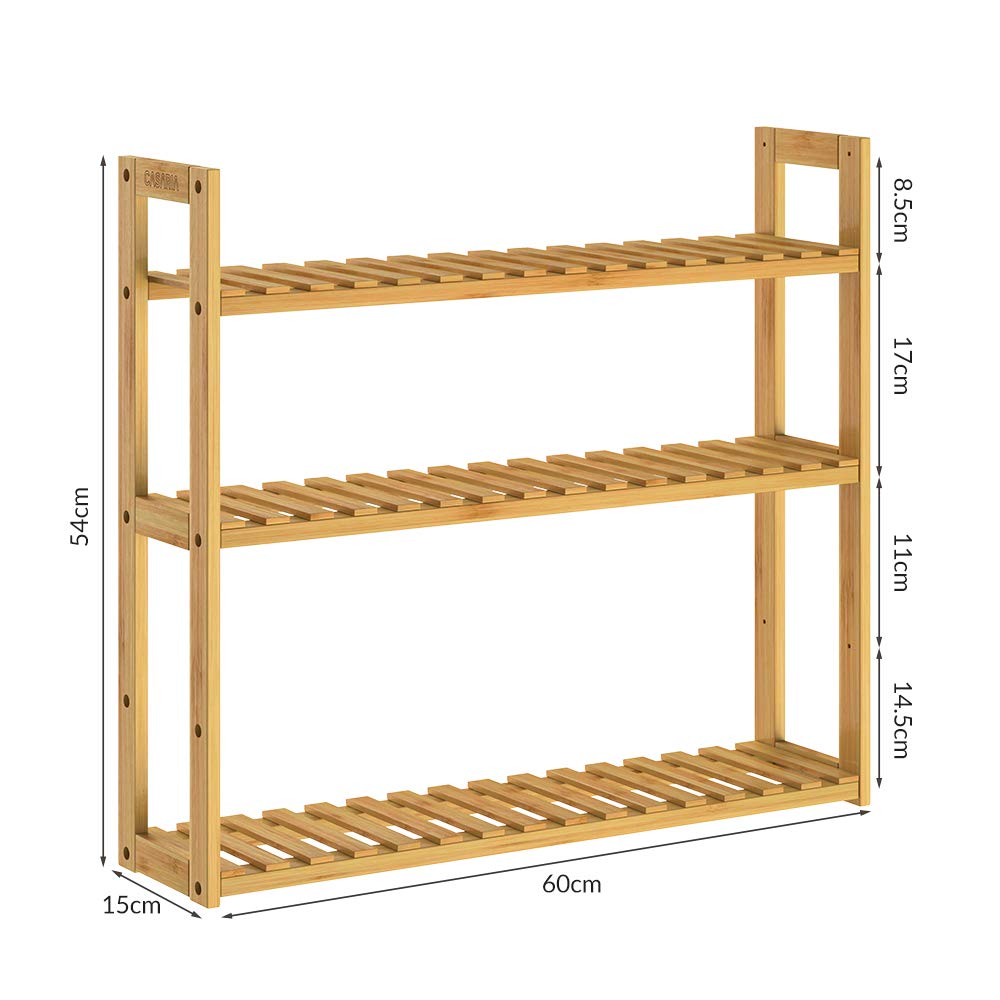 CASARIA Estanteria de pie Pared de Madera de bambú 3 estantes 54x60x15cm Carga máx. 30Kg Almacenamiento baño Cocina