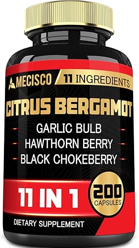 Suplemento de bergamota cítrica 11 en 1 de 1000 mg con hoja de olivo, baya de espino, guggul, ajo y más, apoya la inmunidad, el sistema circulatorio