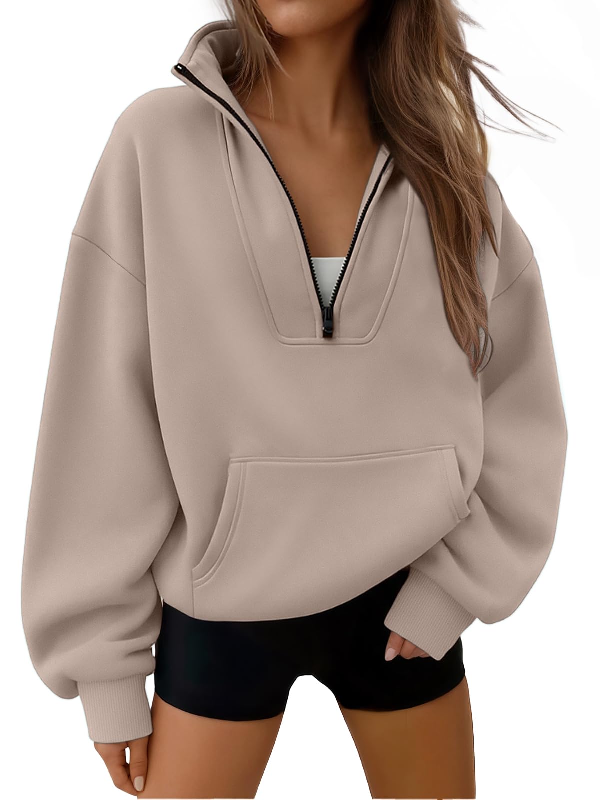 Trendy Queen Sudaderas con Capucha de Gran tamaño con Media Cremallera y un Cuarto de Cremallera, Trajes de otoño 2024, Ropa de Invierno Y2K
