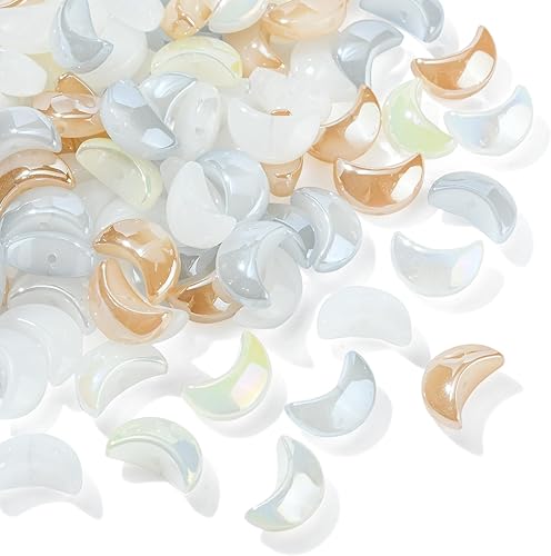 Miniatura 1 de LiQunSweet 100 cuentas de vidrio de lámpara de colores mixtos hechas a mano con luna creciente celestial, cuentas espaciadoras sueltas para hacer