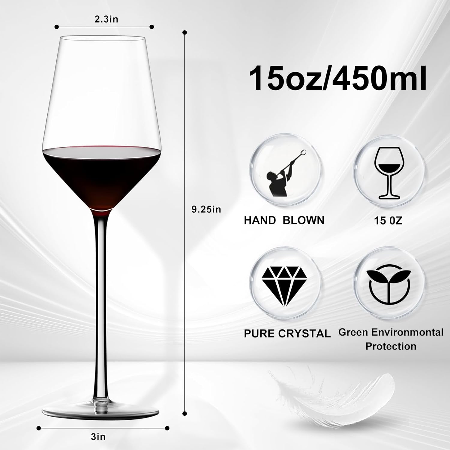 Red Wine Glasses Set of 4,15 oz Lead-Free Crystal Clear Wine Glass, Hand-Blown Italian White Wine Glass, Great Gift Packaging - Image 2