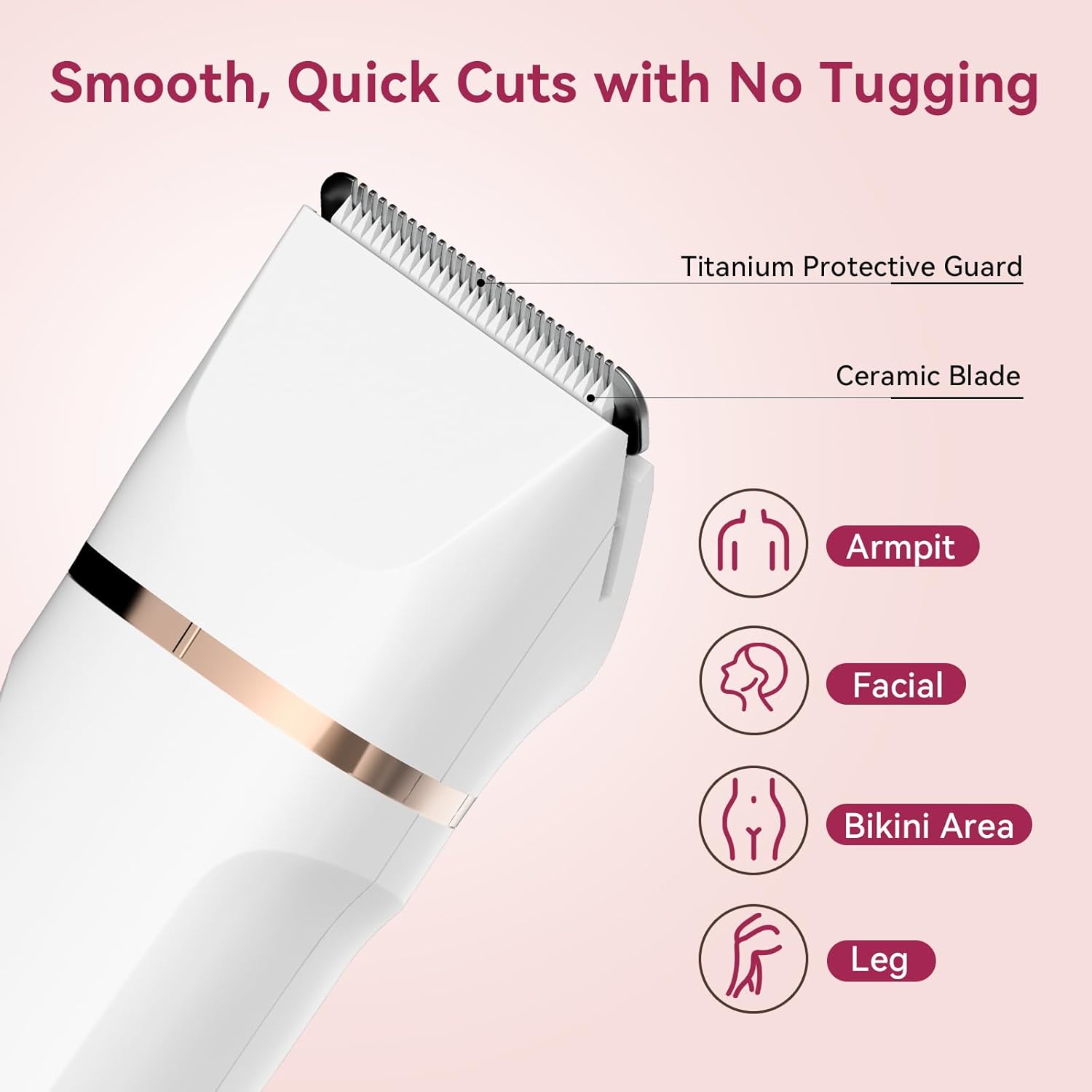 4-in-1 Electric Bikini Trimmer for Women - Painless Electric Razors for Facial/Body/Armpit/Pubic Hair, IPX7 Waterproof Replaceable Shaver Head & Nose Hair Trimmer for Travel, Gifts for Girlfriend Wife - Image 3