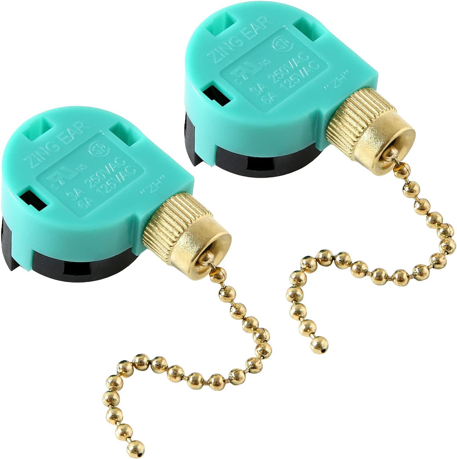 Ceiling Fans Switch Zing Ear ZE-268S6, 3 Speed 4 Wire Pull Chain Cord Appliances Switch Speed Control Replacement Parts Compatible with Hunter Ceiling Fans Wall Lamps (Brass)2 pcs