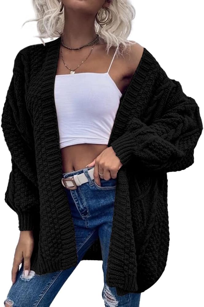 Dyexces Womens Oversized Cardigan Sweaters Open Front Cable Knit Lantern Long Sleeve Chunky Outwear Coats - Image 2