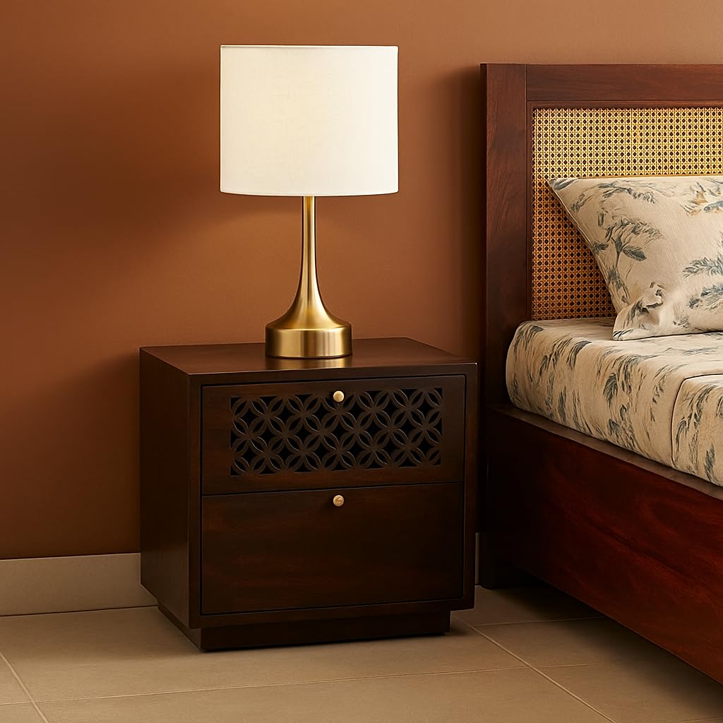 BALAJI ART Sheesham Wood Bedside with 2 Drawer Storage End Table Corner Table Wooden Night Stand for Bedroom Living Room Home (Walnut Finish)-image-34