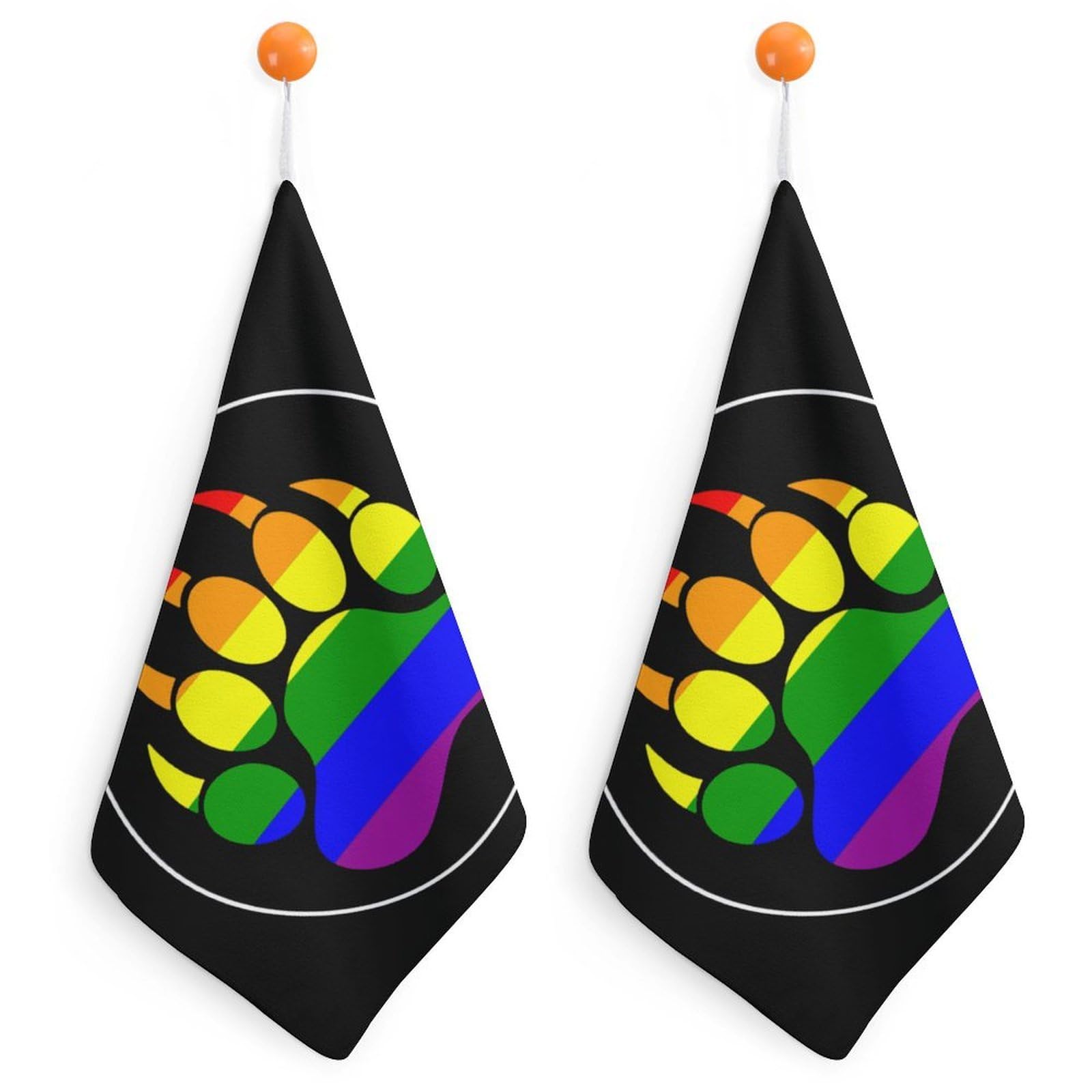 CGSBNGHA LGBT Gay Rainbow Bear Paw Hand Towel Hanging Face Towels Cleaning Cloths Handkerchief for Bathroom Kitchen