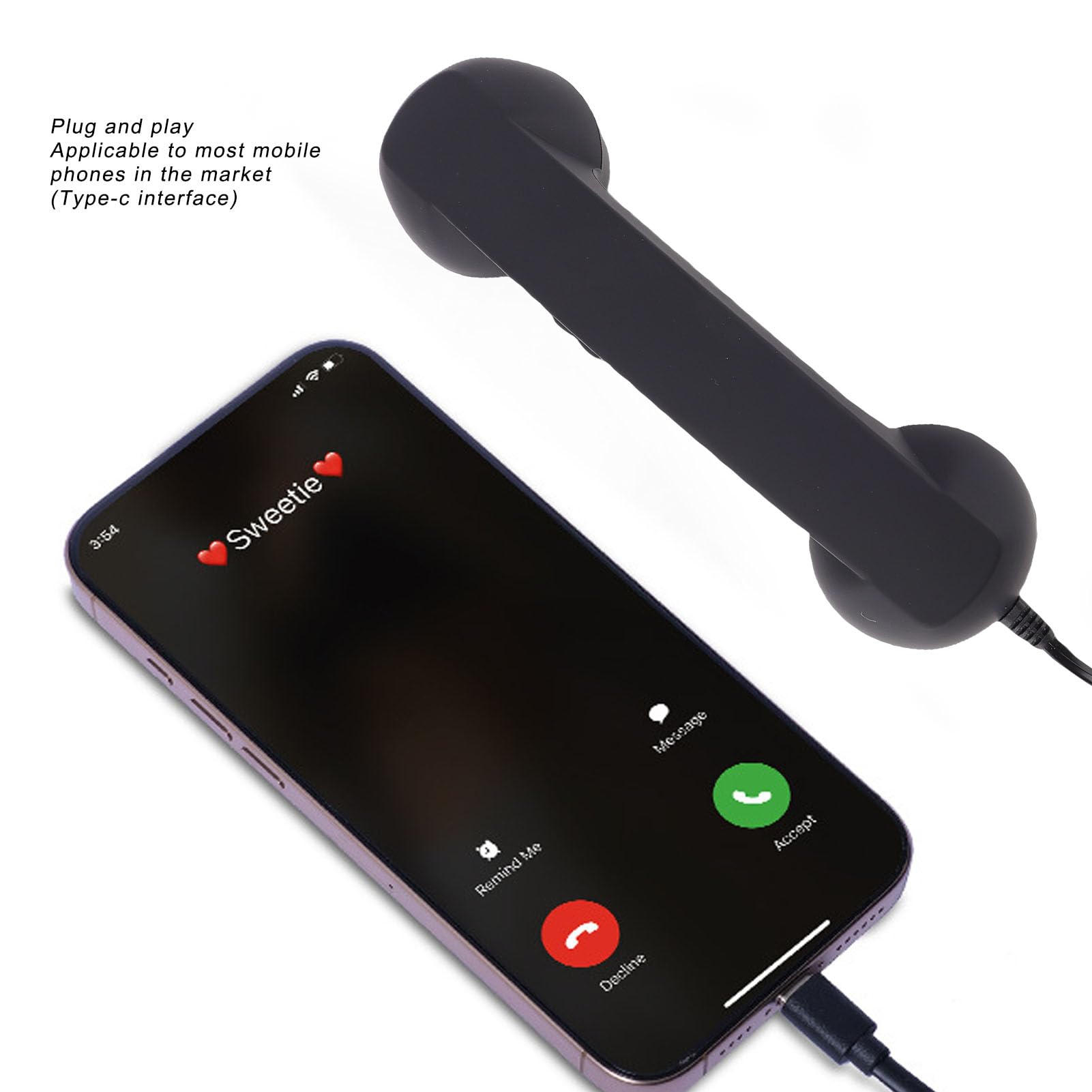 Retro Telefonhörer mit Lautstärkeregelung, ergonomischer kabelgebundener Typ-C Telefonhörer für Smartphone Videoanrufe und Konferenzen