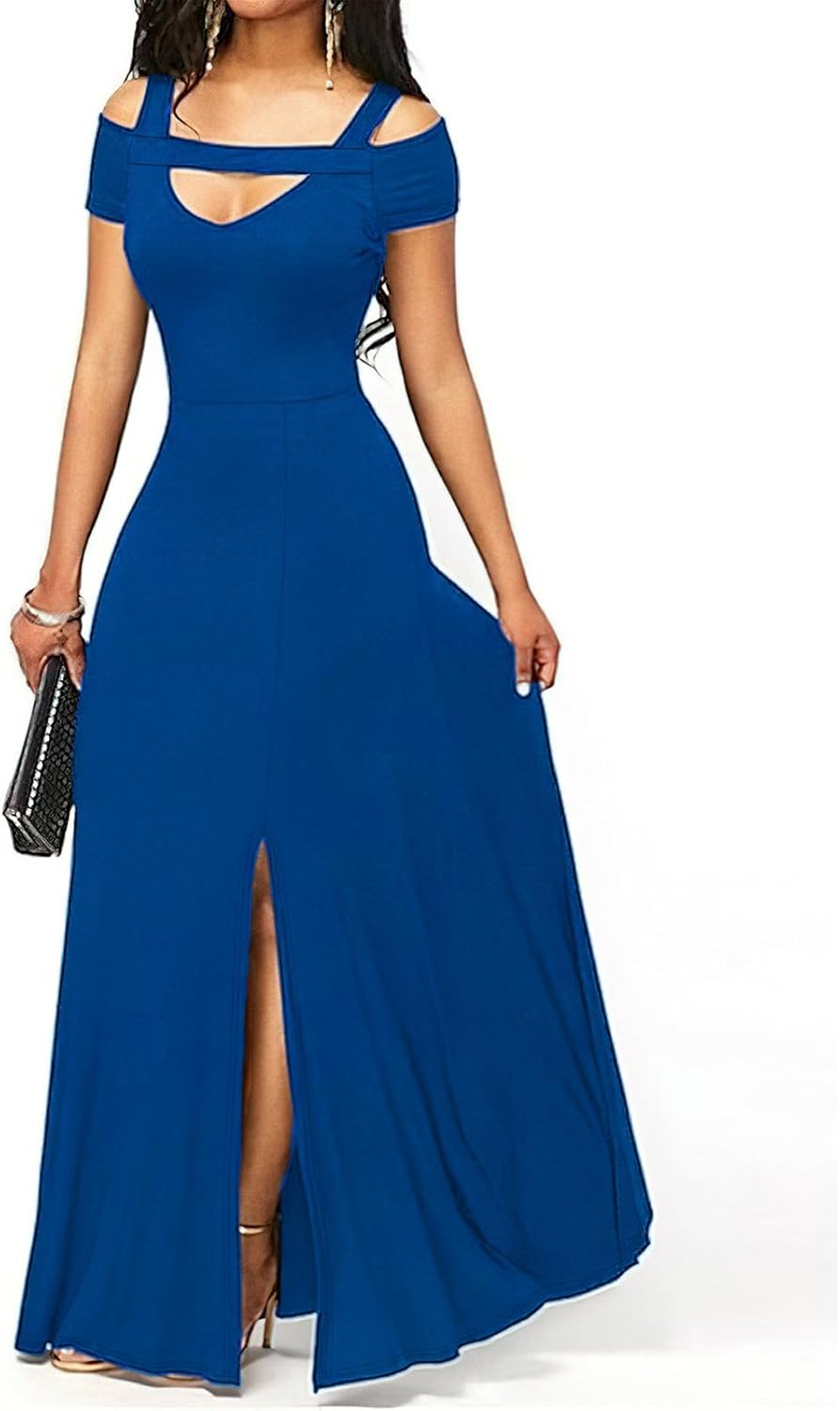 Lmdudan Elegant Full Length Evening Gown with Slit and Cut Out Shoulders Women 2025 Trendy Cocktail Maxi Dresses