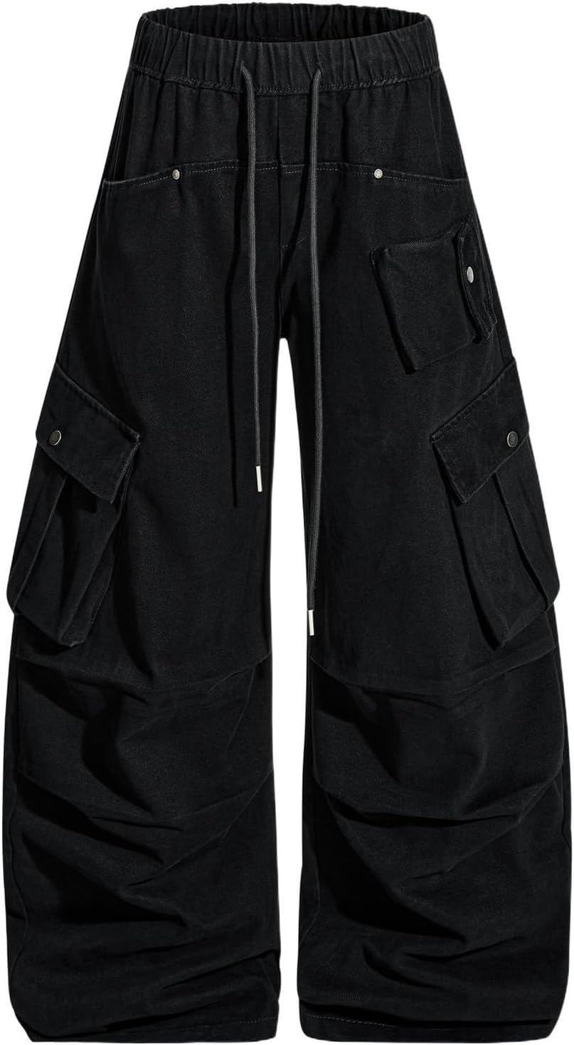 Women's Cargo Pants French Workwear Pants Unisex Multi Pocket Slimming Wide Leg Trousers