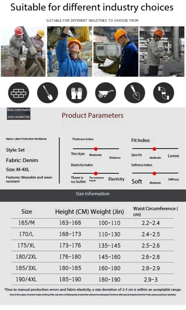 LDMYB Set di uniforme da lavoro unisex, in denim, giacca e pantaloni in misto cotone resistente, abbigliamento da lavoro resistente all'usura, per officine, fabbriche, edili, officine, M-4XL