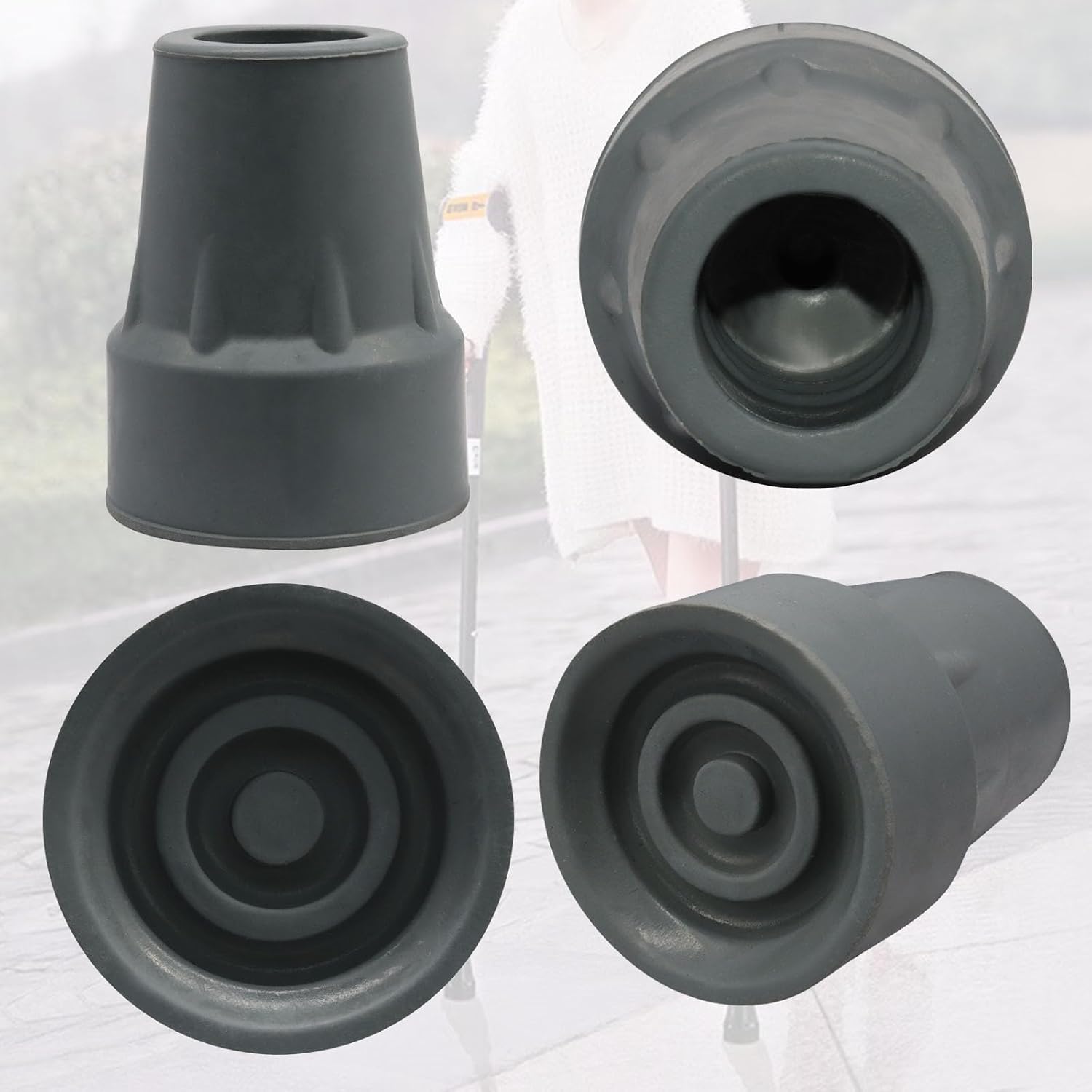 7/8 Inch Rubber Crutch Tips, Replacement Cane Tips Upgrade Accessories Heavy Rubber Medical Drive Cane Tips（4 Pack, Gray)