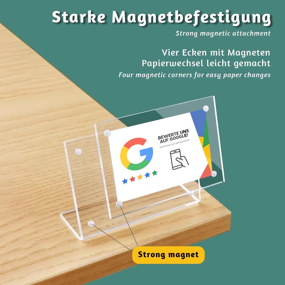 CoolChange espositori da tavolo in acrilico con chiusura magnetica | Supporti a L trasparenti per foto, cartellini e info | Formati DIN A7, A6, A5 – Disponibili in varianti (20, 105x75mm / Formato A7)