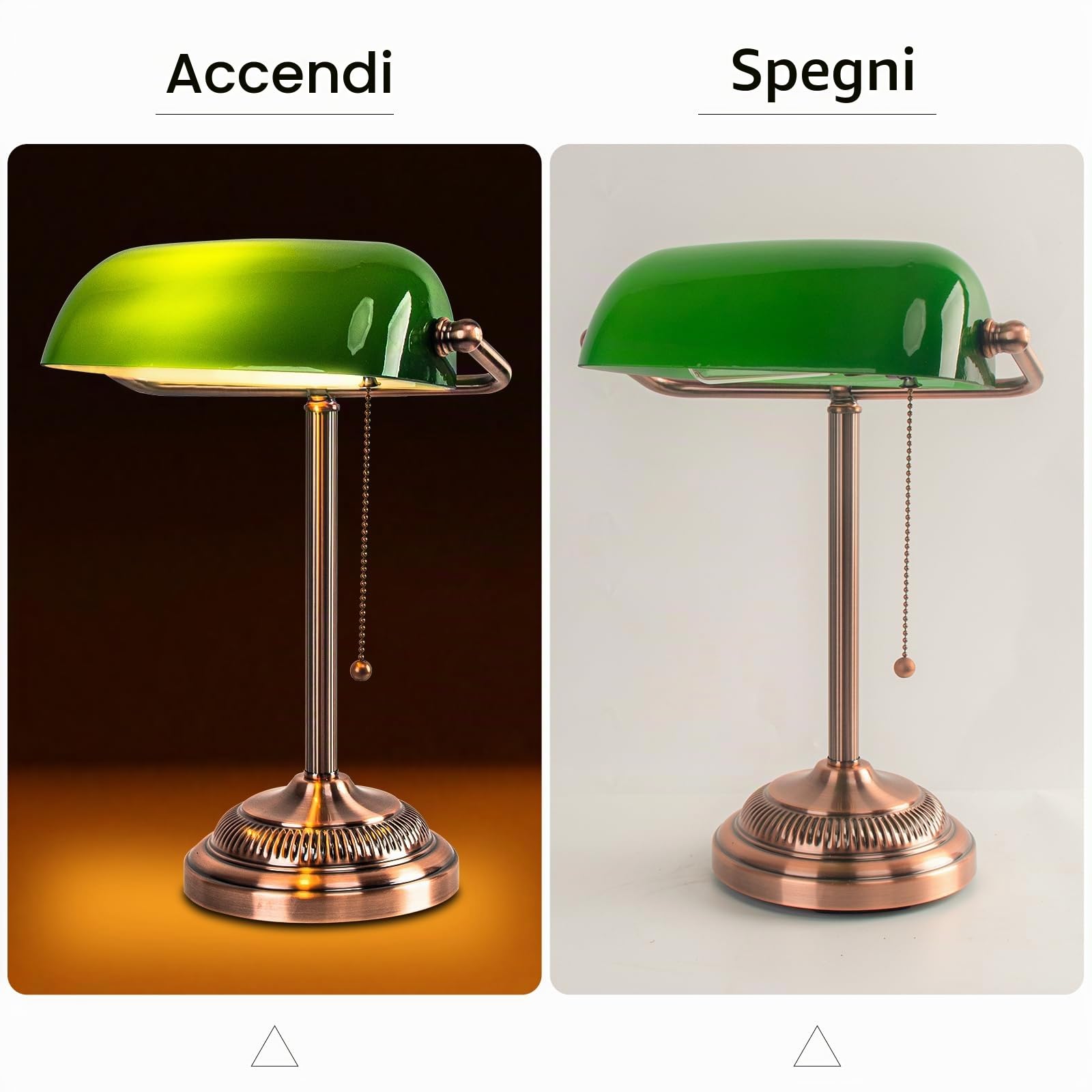 FIRVRE Lampada da scrivania banchiere in vetro verde, lampada da scrivania vintage con interruttore a catena, lampada da tavolo retrò per home office, biblioteca, pianoforte