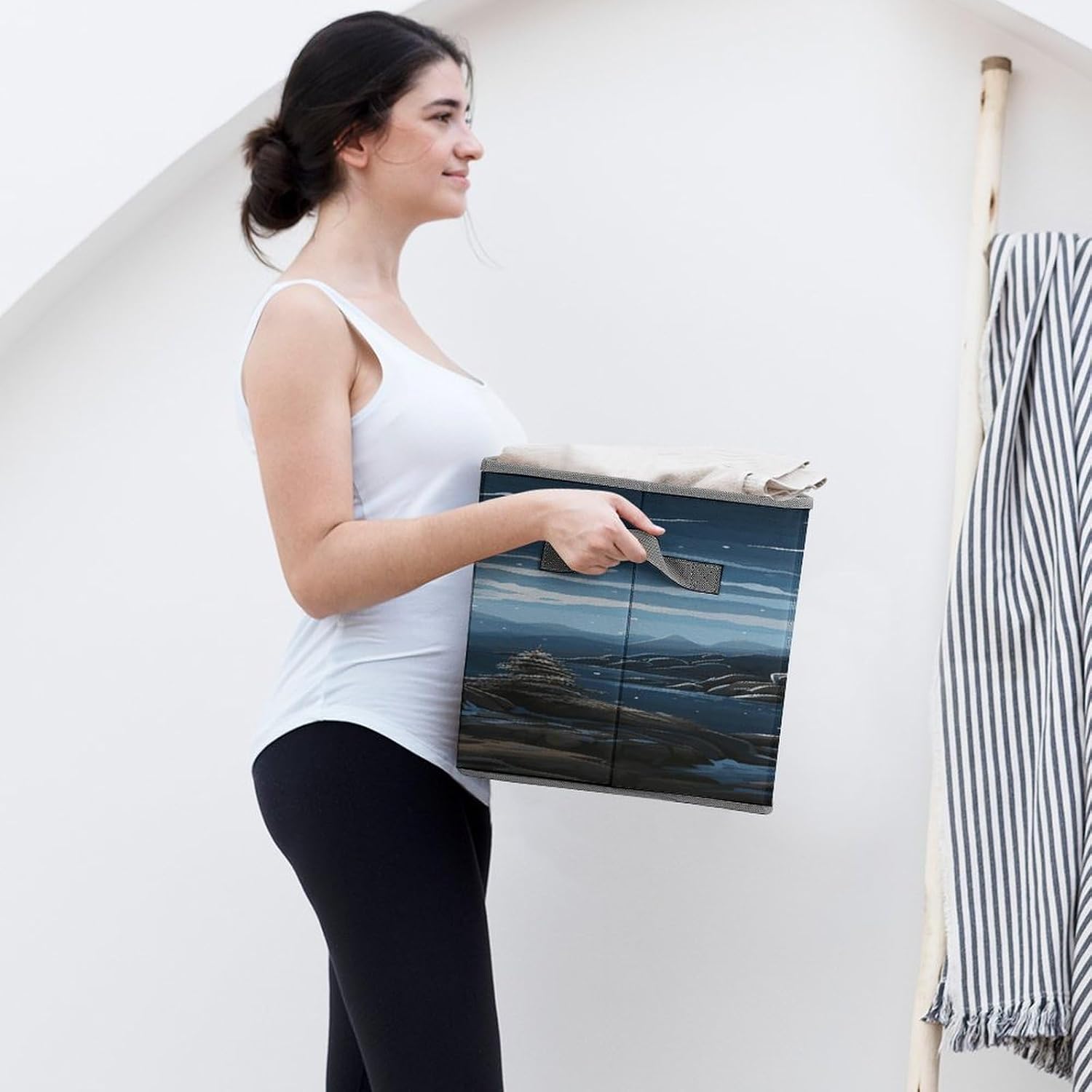 Santa Claus Lighthouse Fabric Bins Storage Basket Square Baskets | Storage Bin with Double Handles,Cube Collapsible Organizers for Organization,Closet,Shelves,Offices