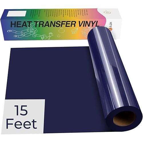 HTVRONT HTV Vinyl Rolls Heat Transfer Vinyl - 12" x 15ft Dark Blue HTV Vinyl for Shirts, Iron on Vinyl for All Cutting Machines - Easy to Cut & Weed for DIY Heat Vinyl Design (Dark Blue)