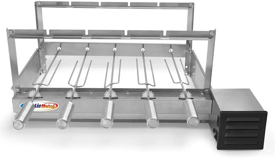 Grill Giratorio Churrasqueira Inox 5 Espetos Motor Weg Bivolt