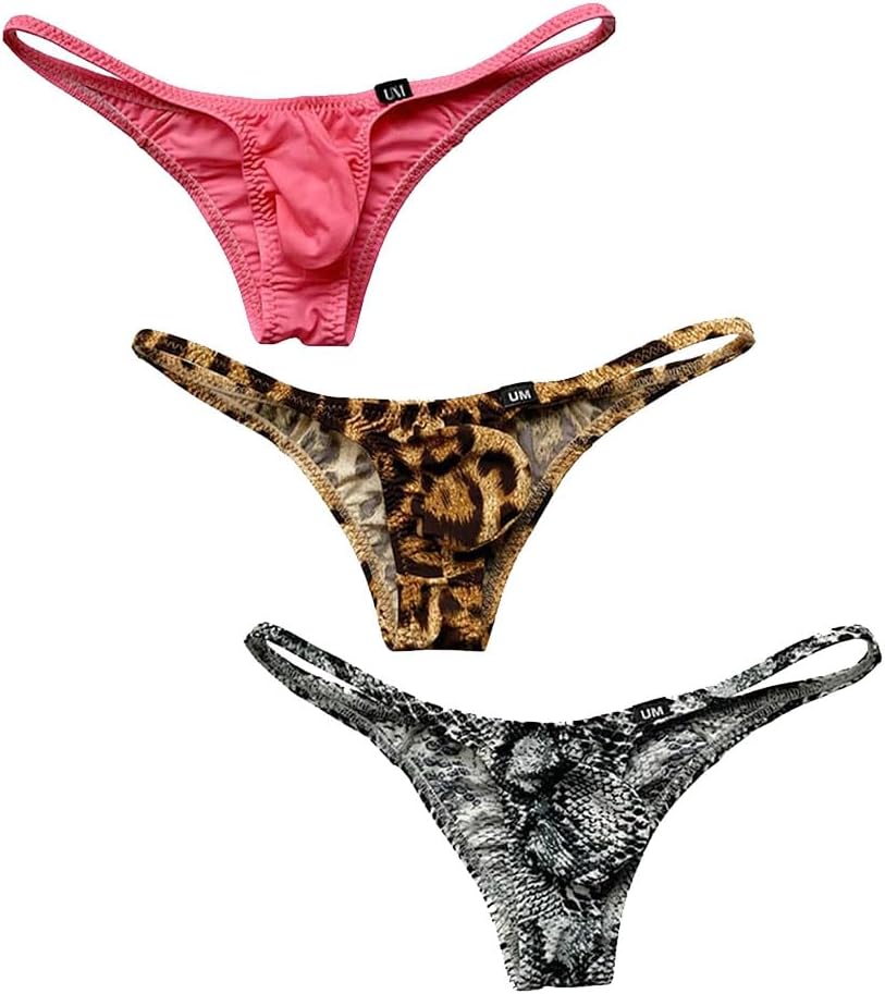 COMLIFE Men's Fashion Ice Silk Breathable Thong Low Waist Solid Color Printed Underwear