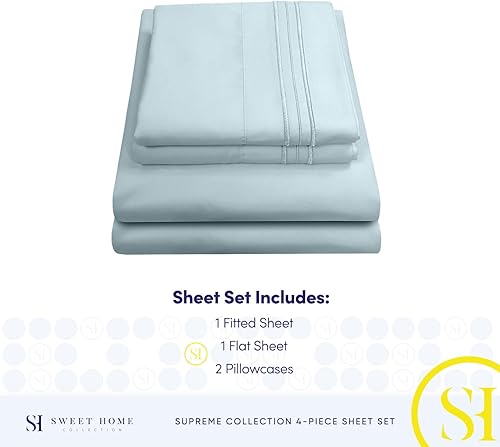 Vista 96 de Juego de sábanas extrasuaves de tamaño queen, ropa de cama transpirable y lujosa con correas elásticas integradas para las esquinas, colección