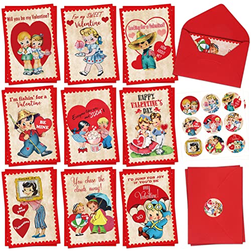 Whaline 36 Pack Vintage Valentine's Day Greeting Cards Retro Boys