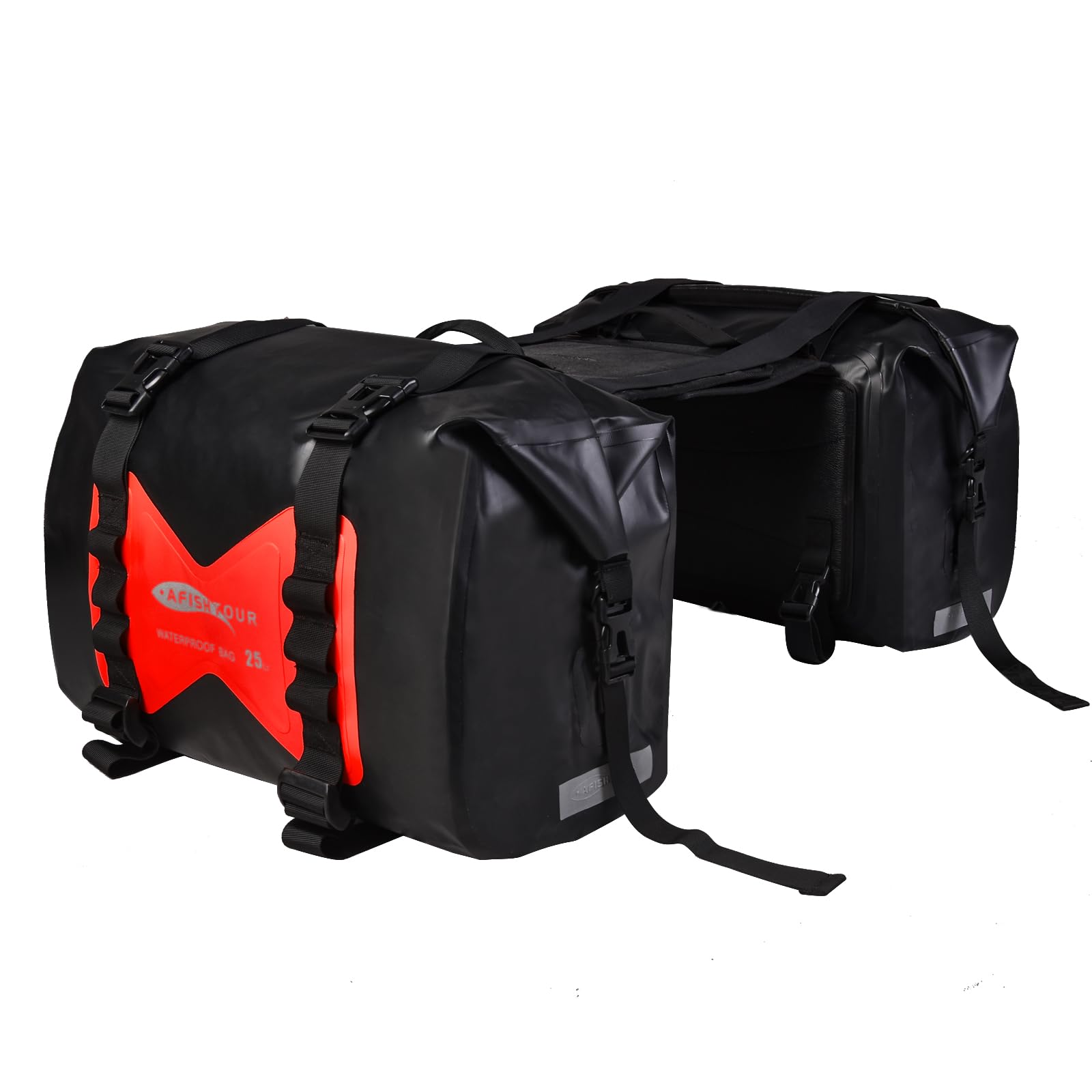 Lot de 2 sacoches de moto imperméables - 50 L - Pour moto et voyage - Sacs amovibles pour scooter, Honda, Suzuki, Yamaha (rouge)