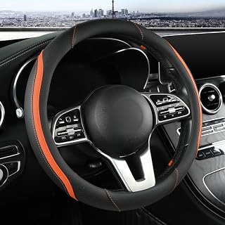Szttswamp Car Steering Wheel Cover, Microfiber Leather Orange 14.5-15 Inch | Anti-Slip Breathable Auto Steering Wheel Covers for Men Women