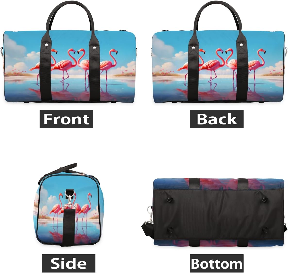 Flamingos Flowers Coast Travel Duffel Bag for Women Men Large Capacity Overnight Weekender Bags for Lightweight Waterproof Sport Gym Bag for Workout Yoga Swim