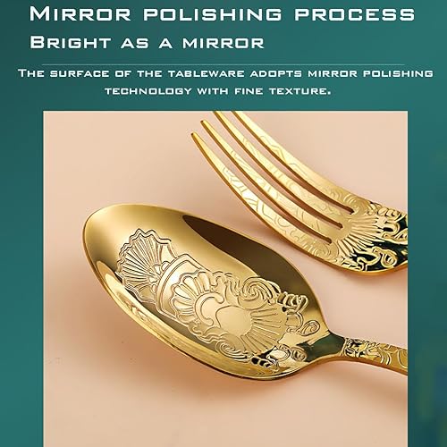 Miniatura 3 de Juego de cubiertos plateados de acero inoxidable de 24 piezas para 6, juego de vajilla plateada con talla vintage, juego de cubiertos ideal para