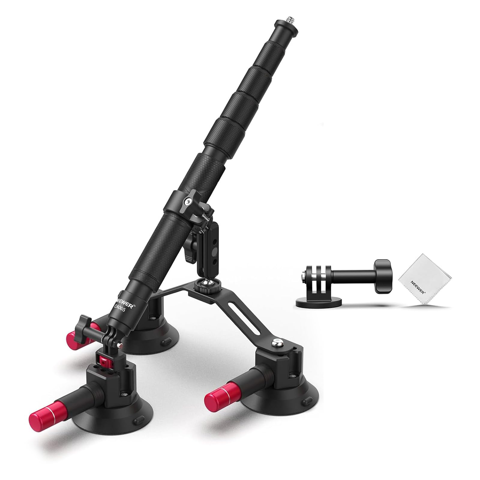 NEEWER Triple Suction Cup Car Mount Kit with 2in1 Extension Pole/Selfie Stick, Quick Release Outside Windshield Magic Arm Camera Mount Compatible with