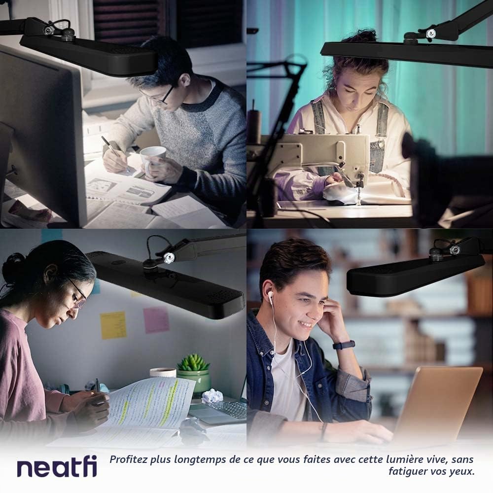 Neatfi Lampe de bureau 30W, abat-jour large de 56cm, lampe LED pour table de manucure, loisirs créatifs, établi, bureau (Noir)