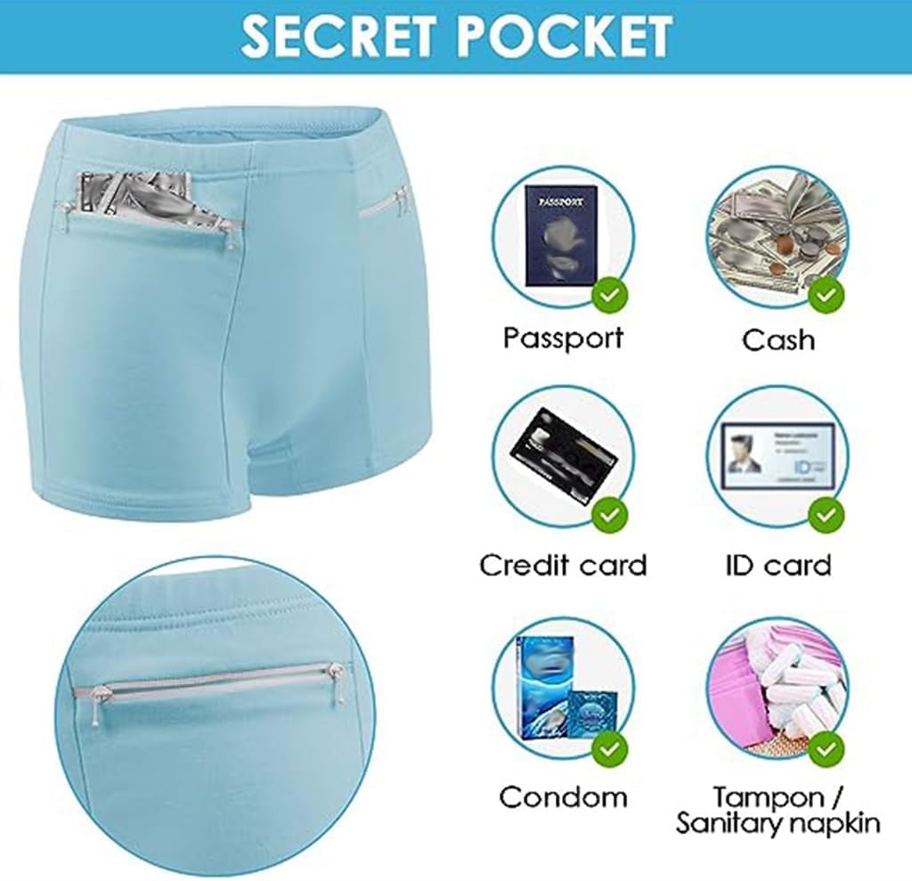 Women's Underwear Hidden Pocket Panties Seamless Boxers Brief Cotton for Phones, Credit Cards Undergarments 3/6 Packs