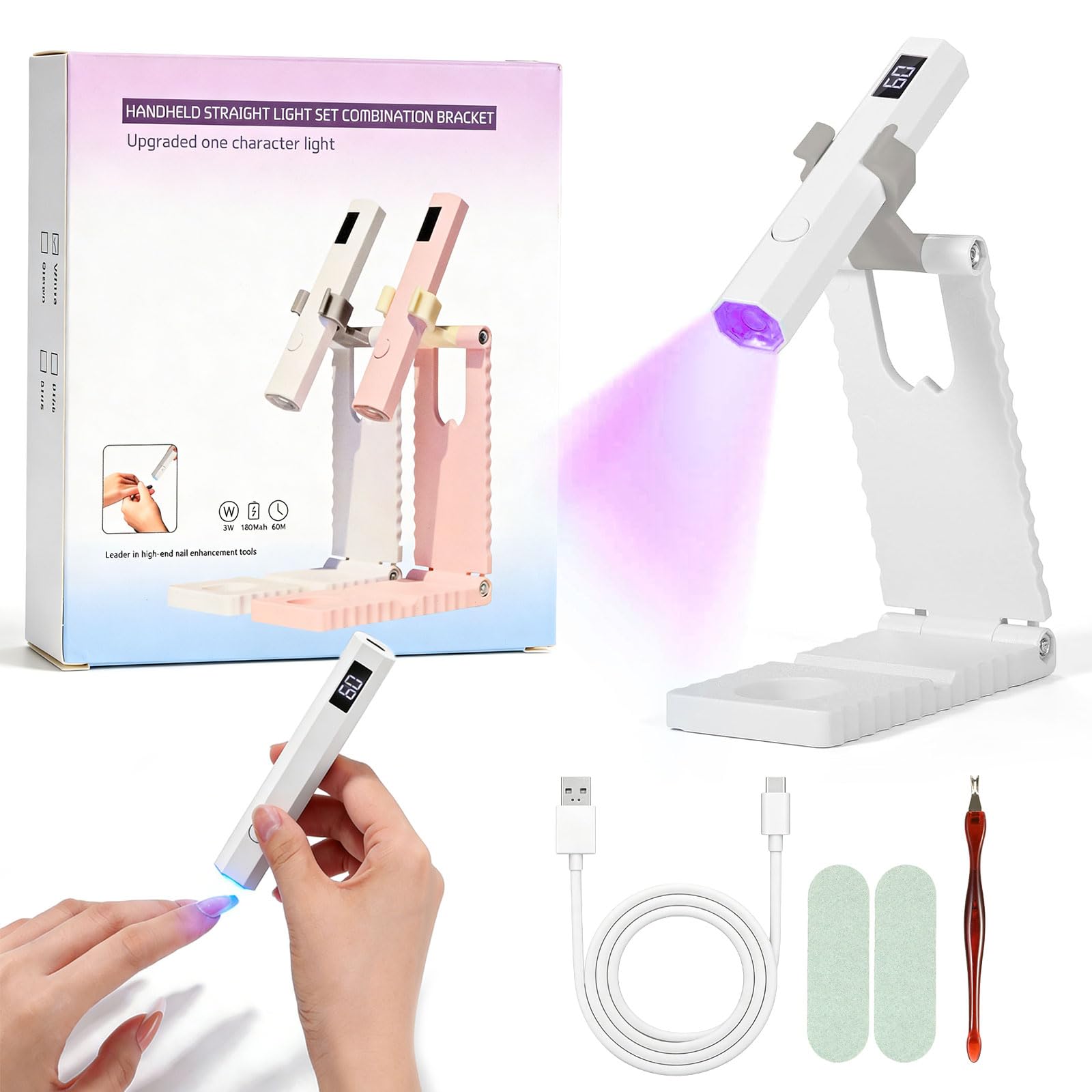 Mini Lampada UV LED Unghie, 3W Portatile UV Lampada per Unghie con Supporto, USB Lampada Unghie UV Led, 20/60 Timer Lampada Gel Sciugatura Rapida per Asciuga Unghie Salone di Casa
