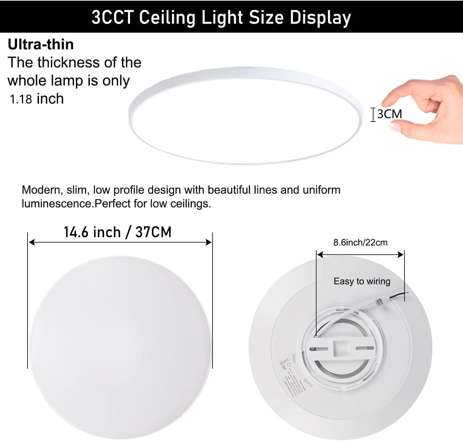 3200lm LED Flush Mount Ceiling Light,Super Slim 12inch LED Ceiling Light,6000K Daylight Surface Ceiling Lights for Bedroom,Living Room,Dining Room,Garage and Office (14.5inch-4Pack) (14.5inch-4pack)