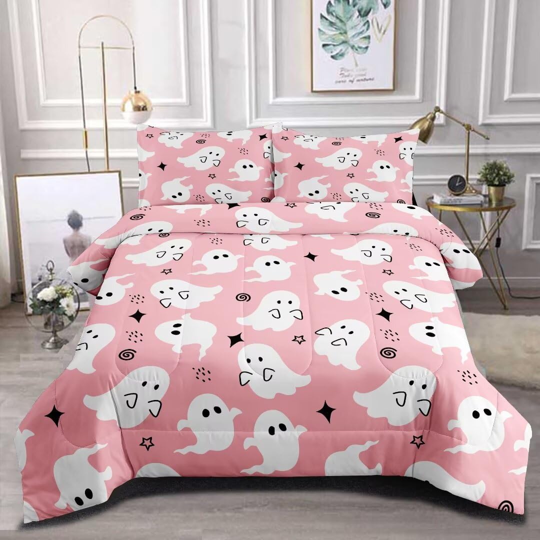 Pink Halloween Bedding Set Queen Size for Kids Teens Girls